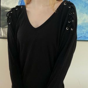 EXPRESS Black Long Sleeve With Ties on Sleeves